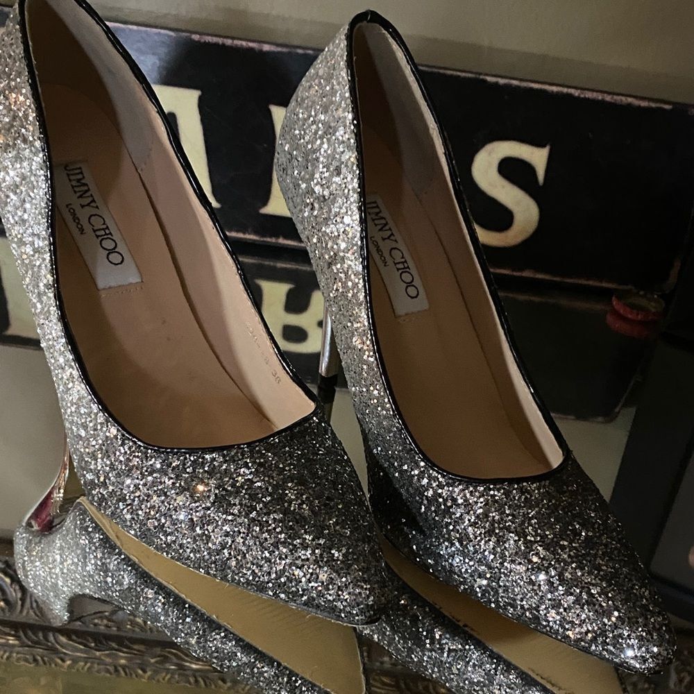 Jimmy Choo Sparkling Silver Heels
